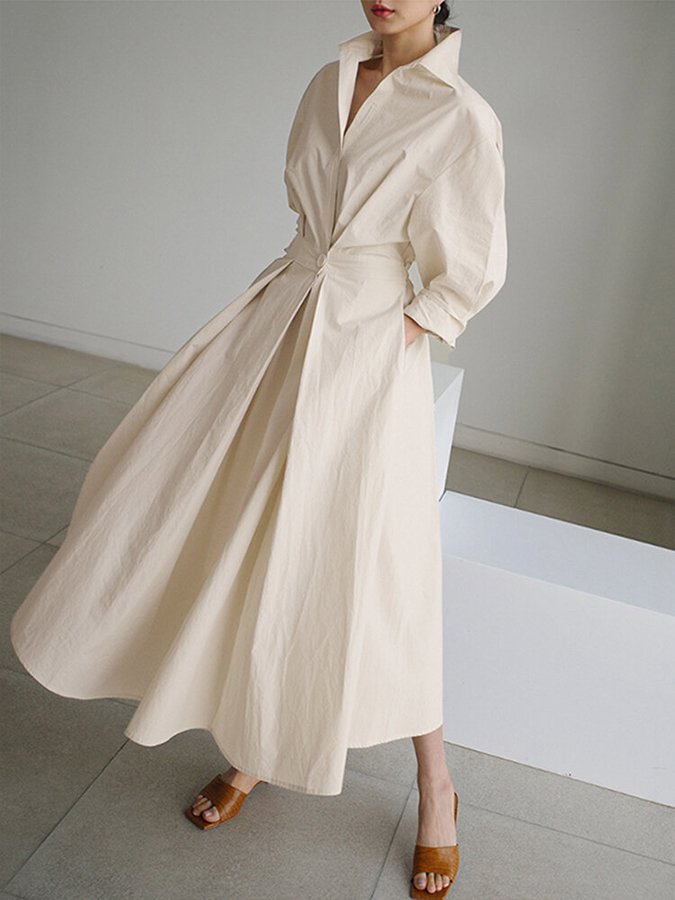 Trendy Classic Belted Maxi Shirt Dress for Women