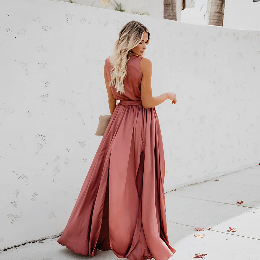 Versatile Long Waist Belted Celebration Slit Maxi Dress for Women