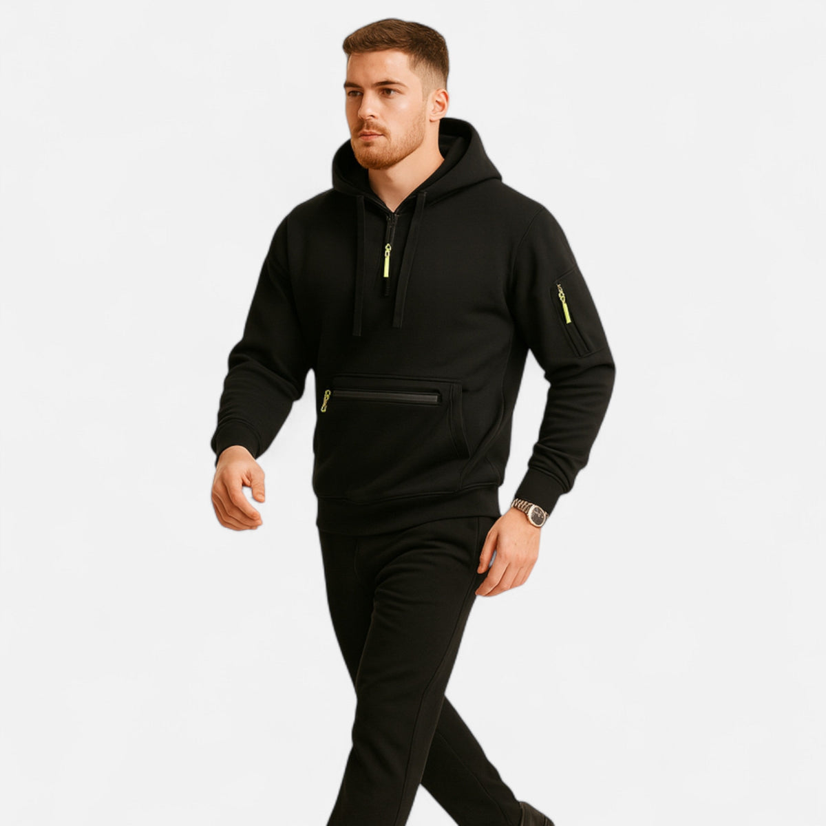 Men’s Elegance Knitted Sleek Half-Zip Athletic Hoodie