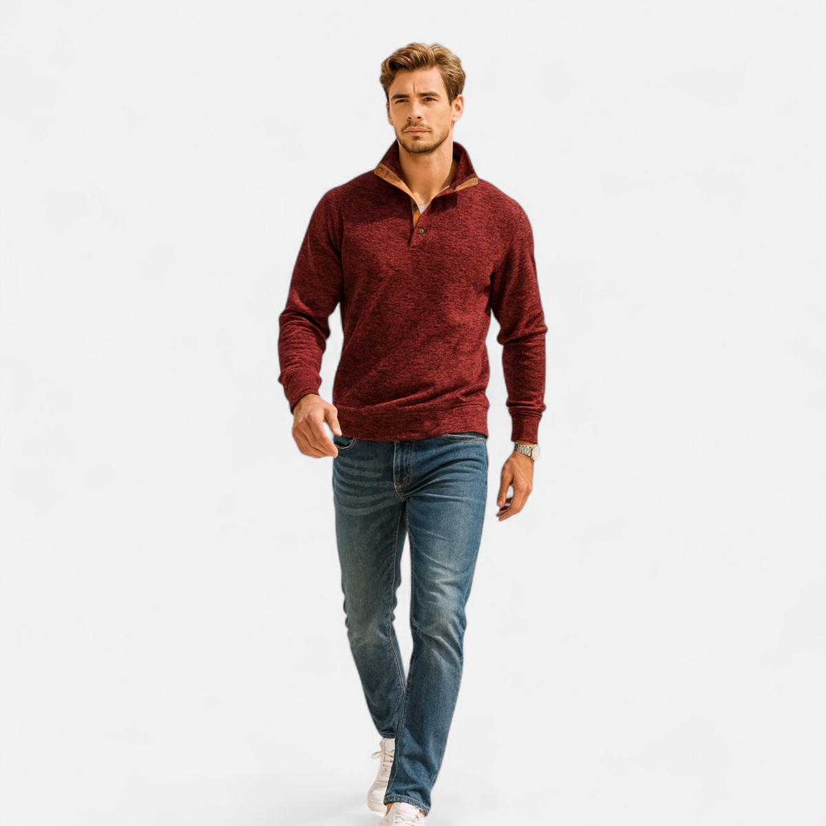 Men’s Knitted Warm Button Jumper with Stand-Up Collar