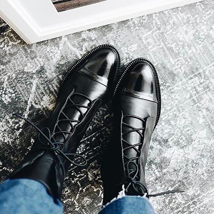 Women's Winter Fashionable Ankle Polish Boots with Lace-Up Closure