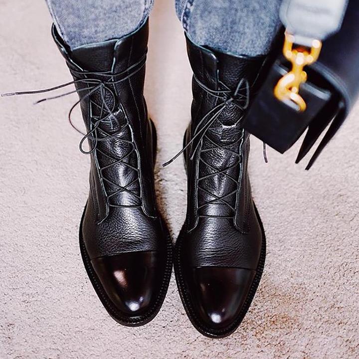 Women's Winter Fashionable Ankle Polish Boots with Lace-Up Closure