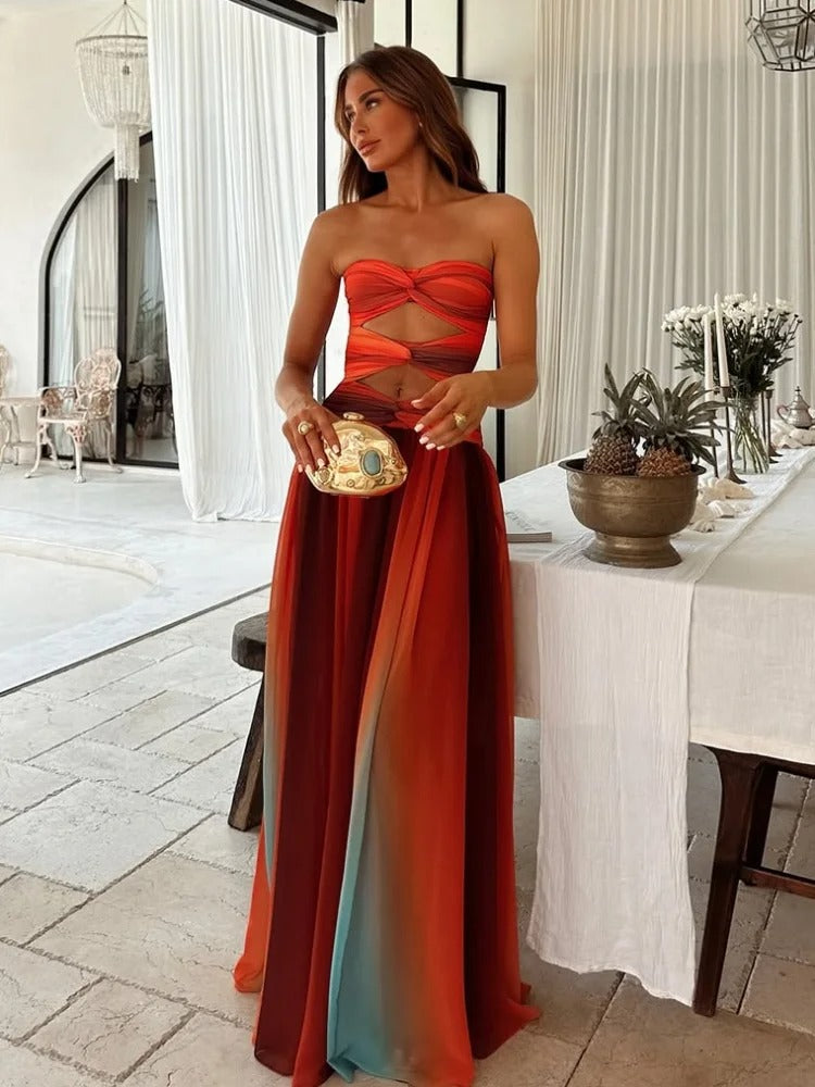 Women's Breezy Strapless Airy Hollow-Out Maxi Dress