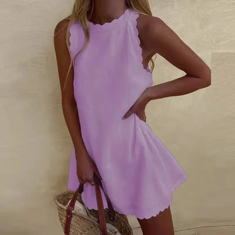 Delicate Breezy Summer Scallop Mini Dress for Women
