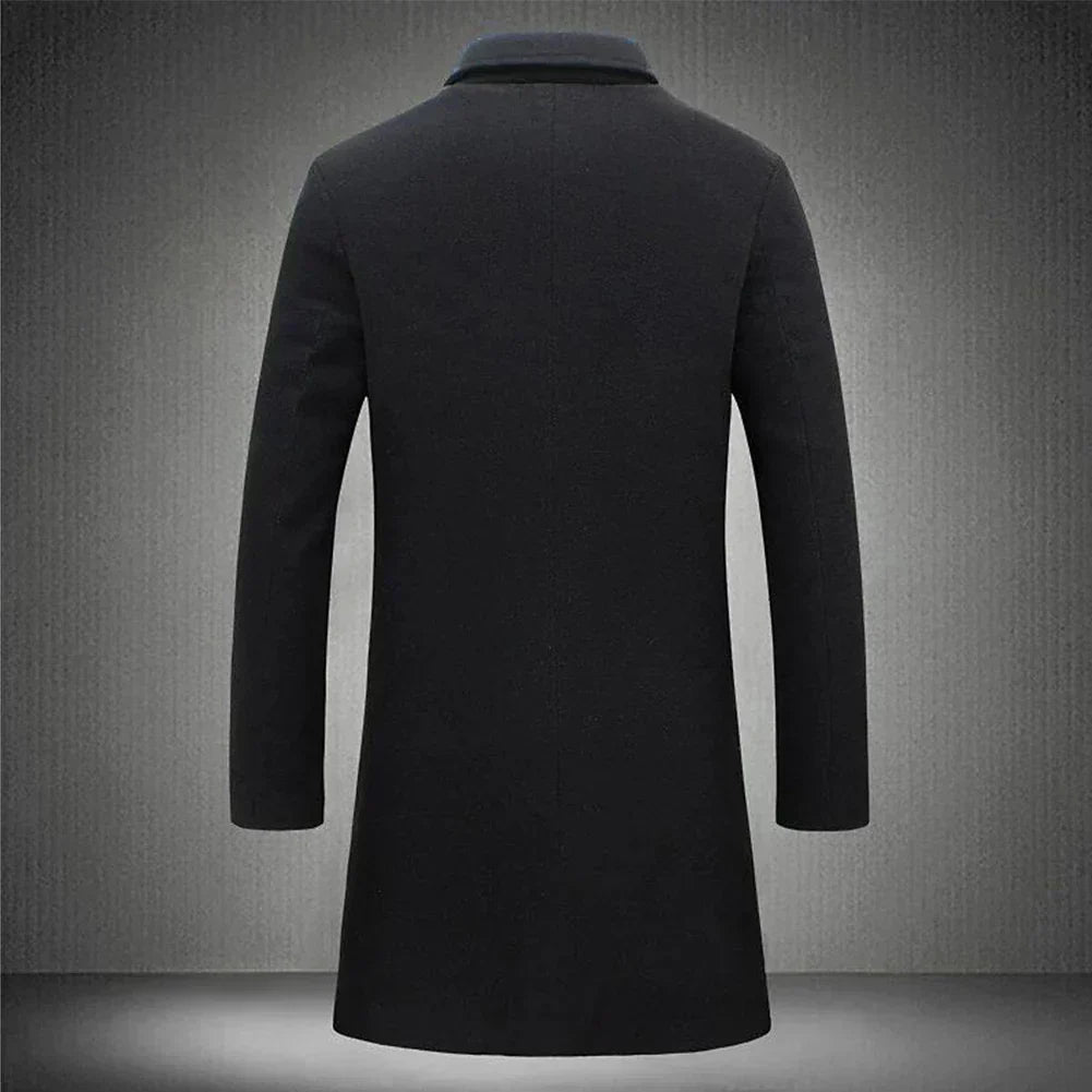 Men’s Classic Formal Long Overcoat with Convenient Pocket