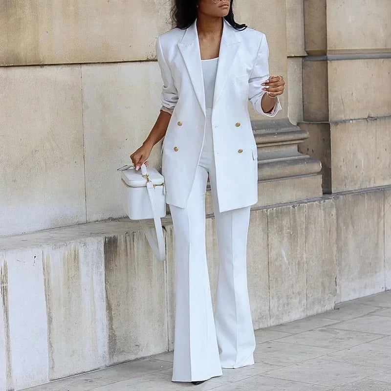 Women’s Tailored Suit Set Long Blazer with High-Waist Trousers