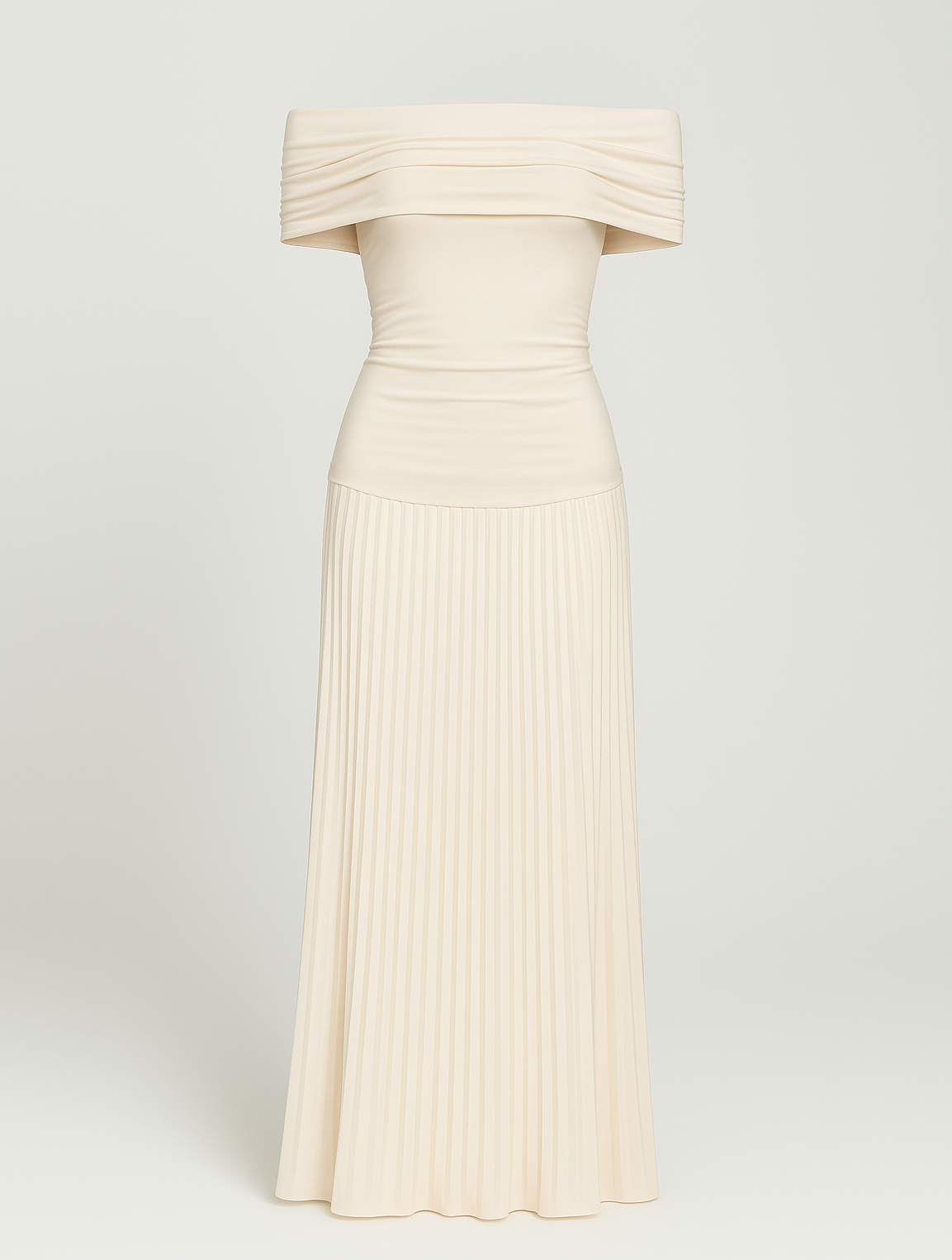 Women Classic Trendy Off-Shoulder Occasion Pleated Maxi Wedding Guest Dress