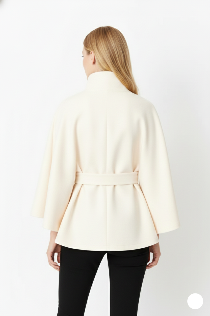 Women's Fashion Relaxed Fit High Collar Coat with Removable Belt