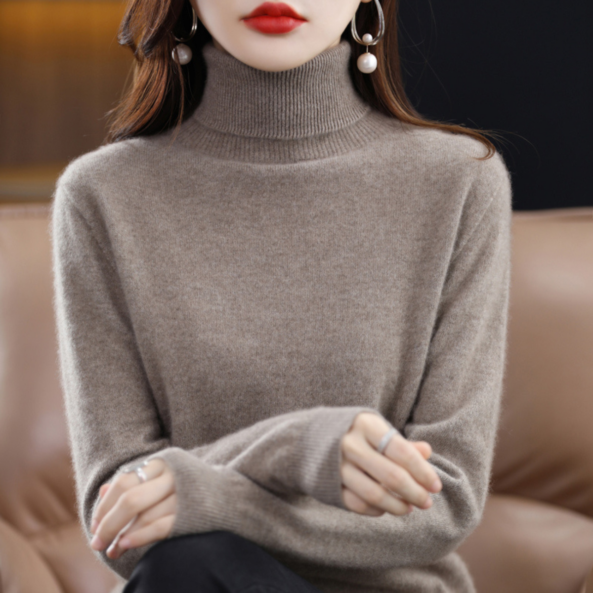 Women's Sophistication Warm Soft Knitted Roll Turtleneck Jumper