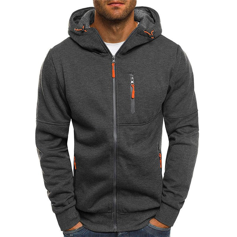 Men's Cosy Outdoor Full Zip-up Hoodie with Adjustable Drawstring and Functional Pockets