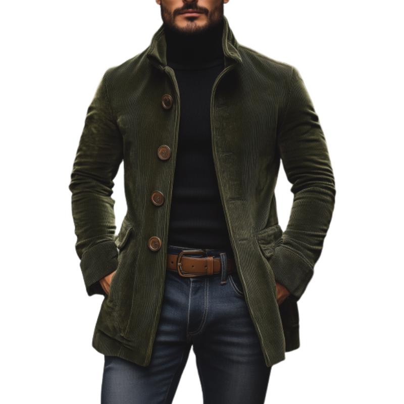 Men's Practical Slim Fit Warm Corduroy Coat with Stand-Up Collar and Side Pockets