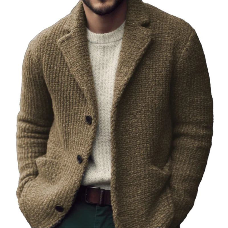 Men's Warm Knitted Cardigan with Elegant Button Fastening