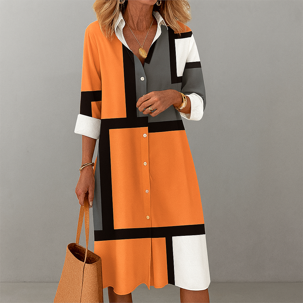 Women’s Classic Button‑down front  Geometric Pattern Shirt Dress