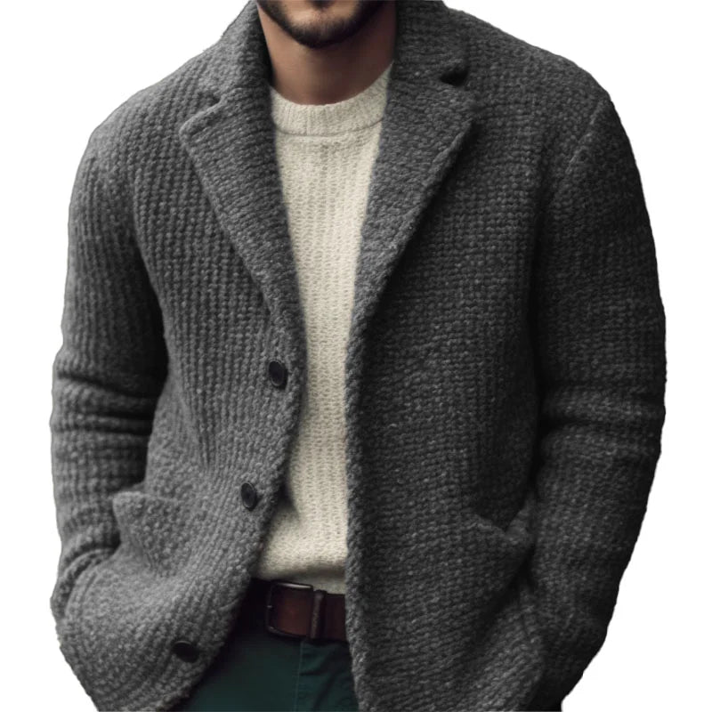 Men's Warm Knitted Cardigan with Elegant Button Fastening
