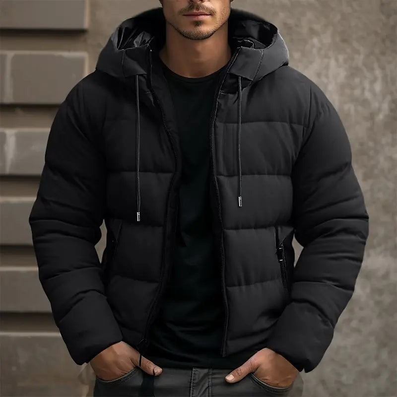 Men's Full-Zip Front Insulated Hooded Puffer Jacket for Winter