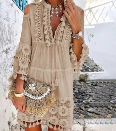 Bohemian Summer Embroidered Mini Dress for Women