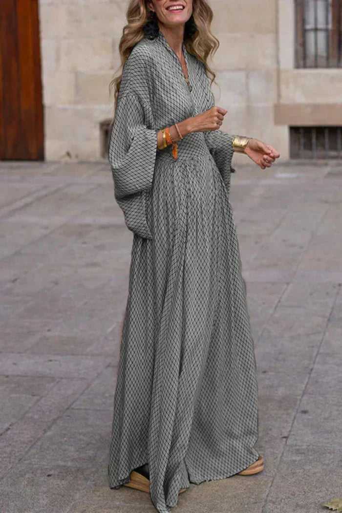 Women's Modern Allure Draped-Sleeve Maxi Dress with V-Neckline