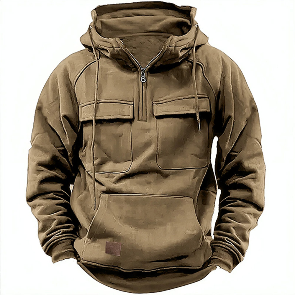 Men's Modern Streetwear Half-Zip Winter Hoodie with Front Pockets