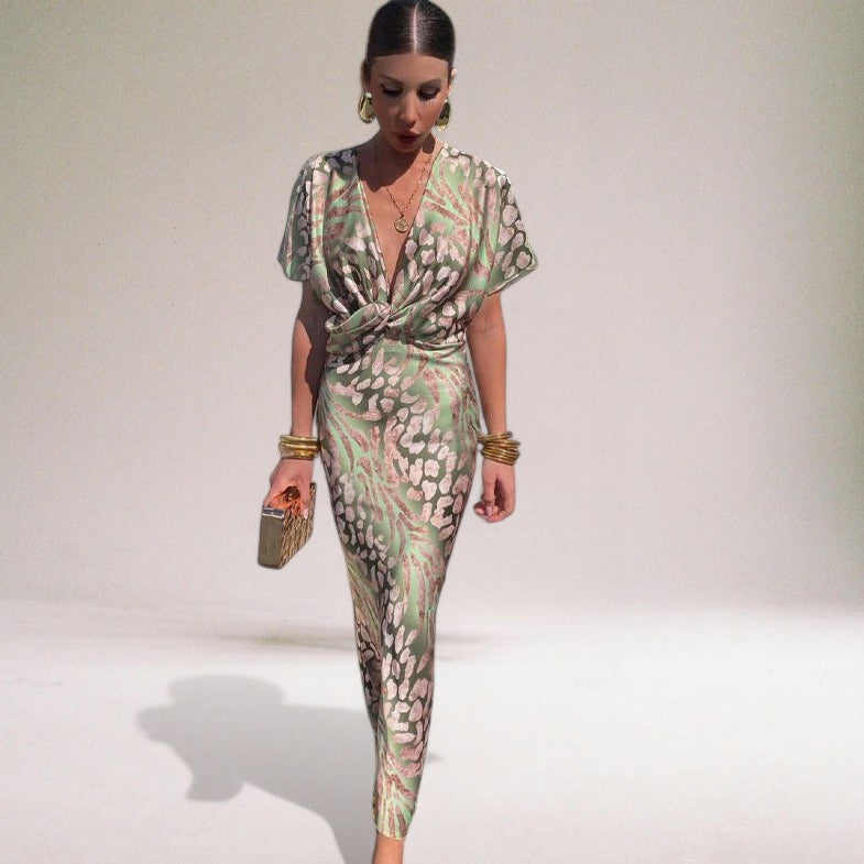 Exquisite Twisted V-neckline Maxi Dress for Women