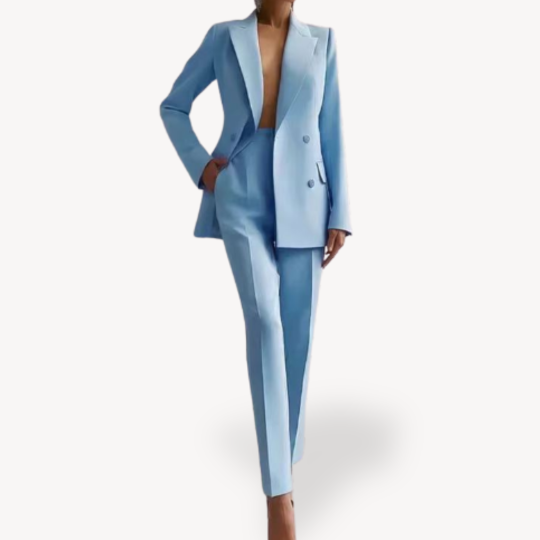 Women’s Tailored Two-Piece Suit Set with Long Structured Blazer