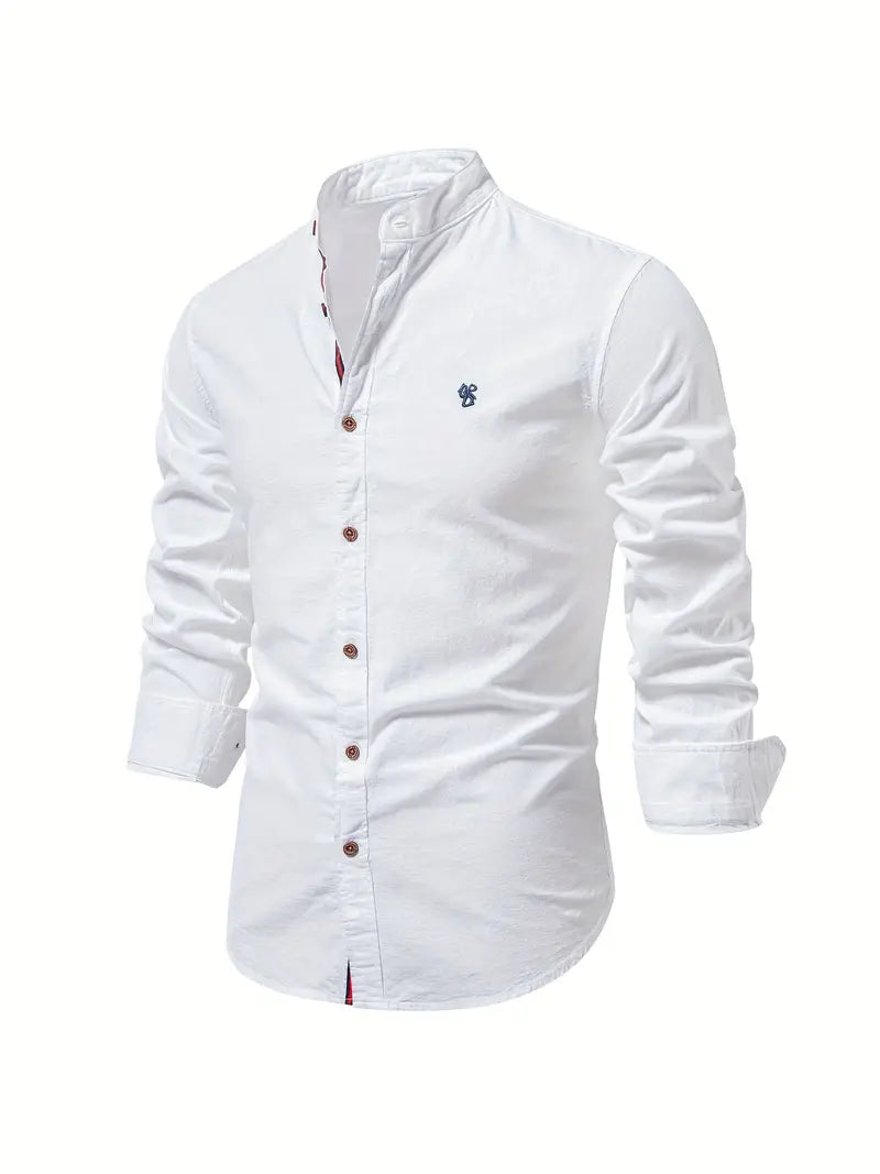 Men's Casual Streetwear Outdoor Shirt with Stand-up Collar and Button Front